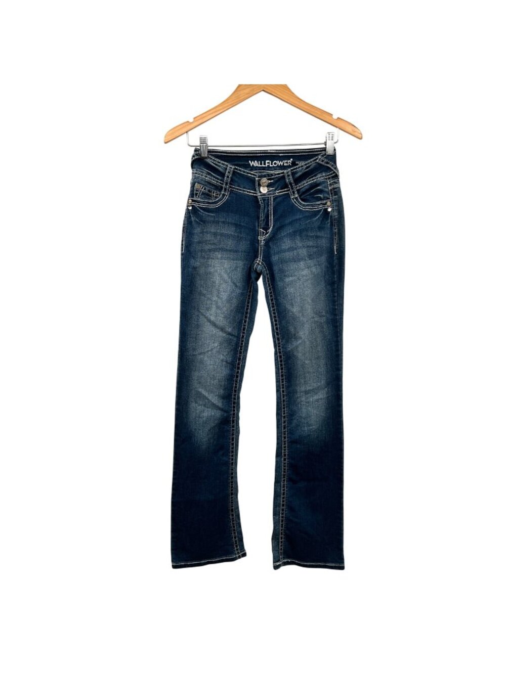 Wallflower Womens Luscious Curvy Fit Jeans Blue/White Stitching Size 0R